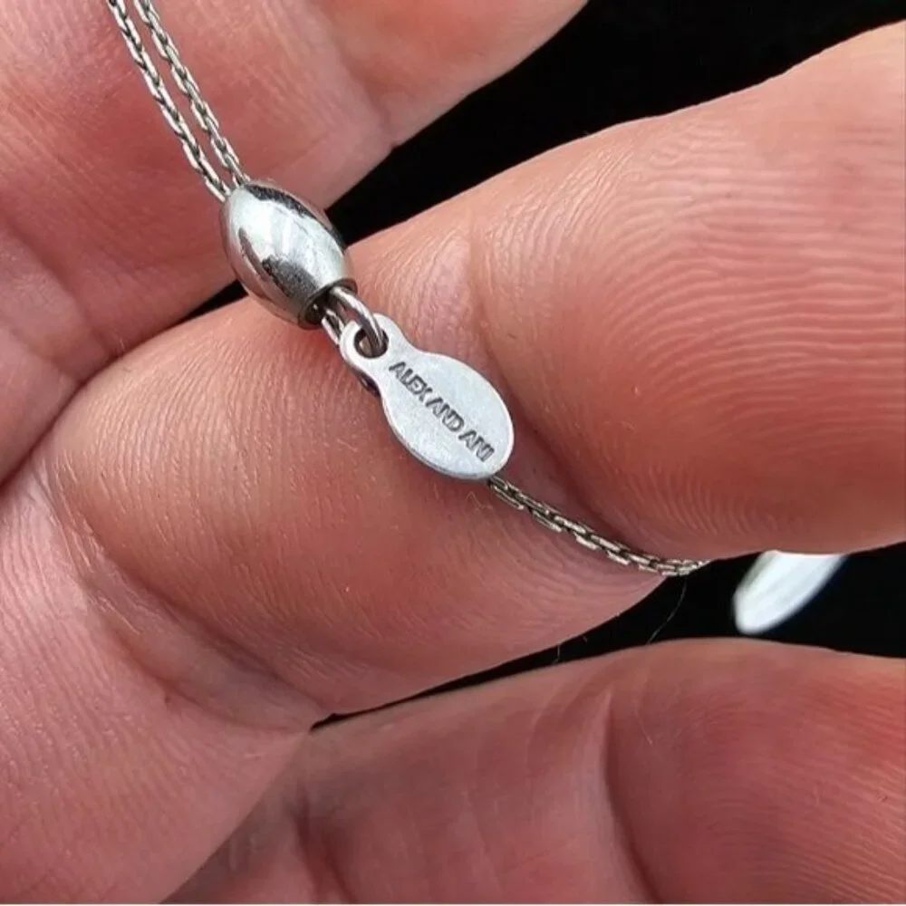 Alex and Ani Silver Tone Green Enamel Hand of Fatima Adjustable Charm Necklace - Picture 5 of 6